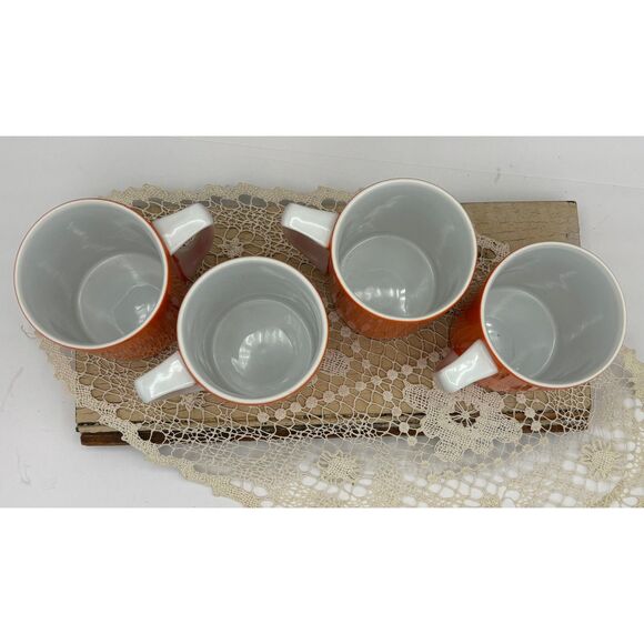 Set of Four VTG 60s Retro MOD Orange and White Mugs Ceramic D Handle - Picture 3 of 5